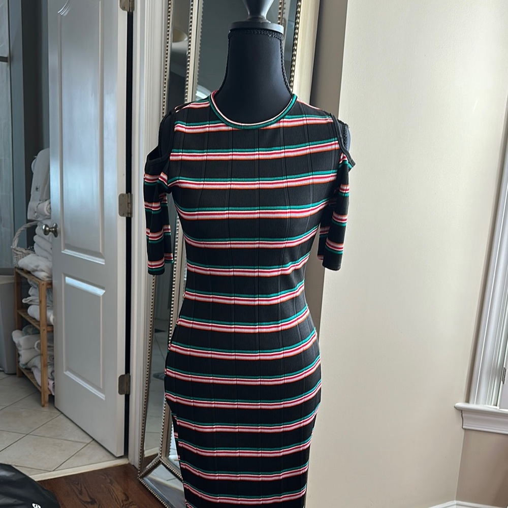 Boohoo Pink and Black 3/4 Sleeve Bodycon Midi Dress